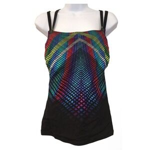 Gottex Tankini Swim‎ Top Underwire Rainbow Geometric Criss Cross Back NEW 34D